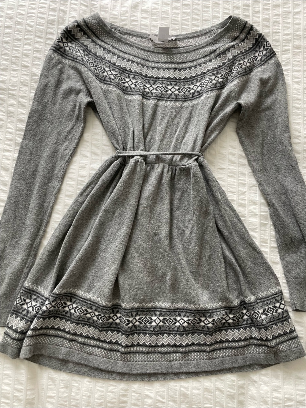 Motherhood Gray Knit Long-Sleeve Dress with Fair Isle Yoke